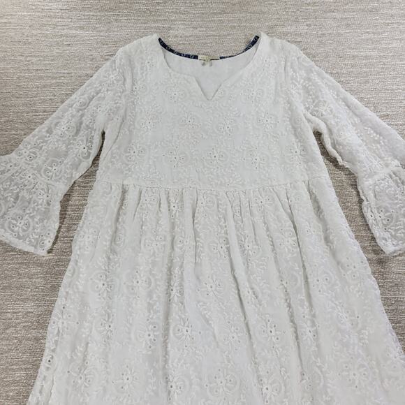 Kate & Sam Eyelet Lace Dress Womens Medium White Embroidered Lined Boho Cottage - Picture 15 of 15